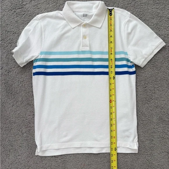 Men’s GAP Polo Shirt Cotton Short sleeves white w blue stripes Size Small - Picture 4 of 7